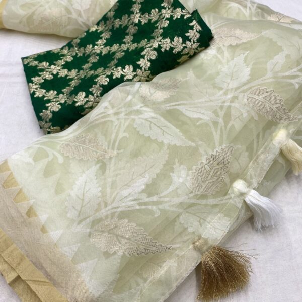 organza silk saree with allover cut braso design