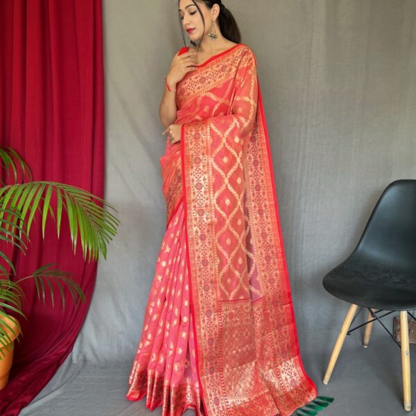 pure organza weaved saree with Jacquard border