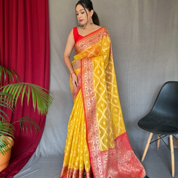 pure organza weaved saree with Jacquard border