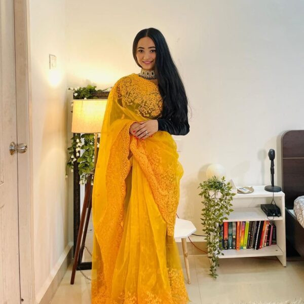 Organza saree embellished with dori