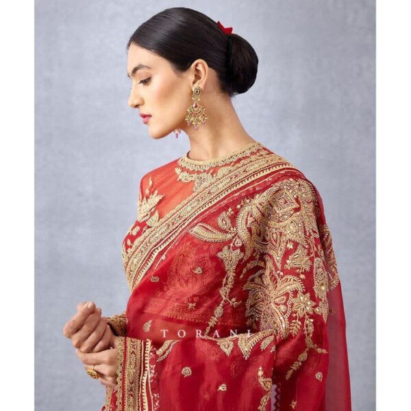 Fancy embroidered red & dori with sequine work saree