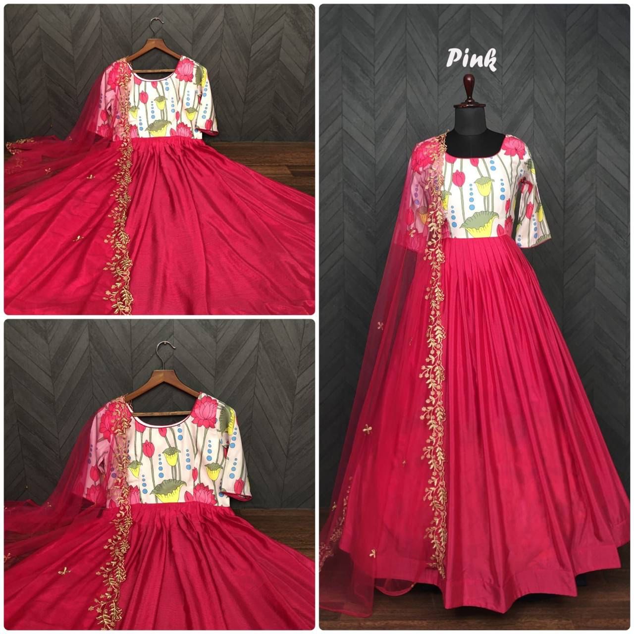 Georgette Self Design Richa Fashion World Western Gown, Half Sleeve, Multy  Colour at Rs 1348 in Surat