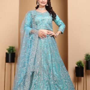 zari blue lehenga