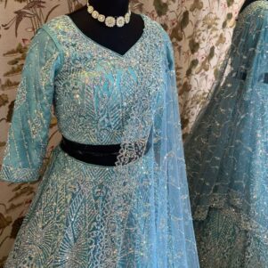 zari blue lehenga