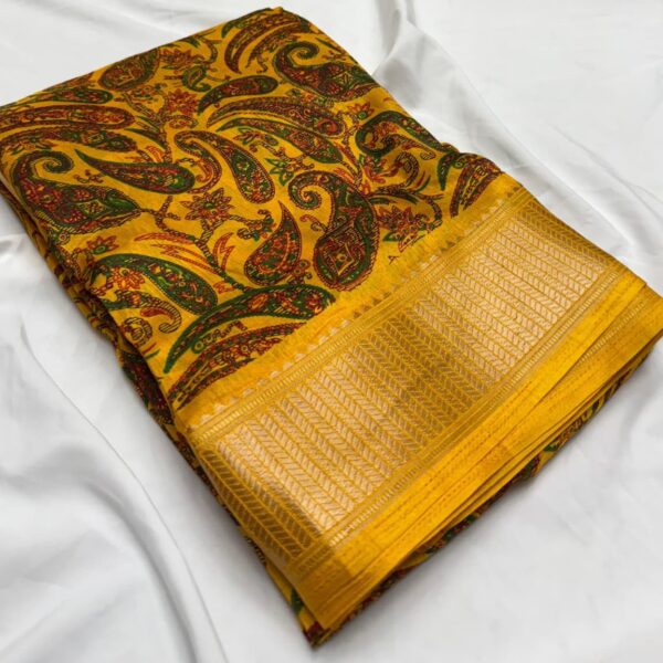 Indian Semi Dola Silk Saree with a Kashmiri mango design zari border and a matching butti blouse